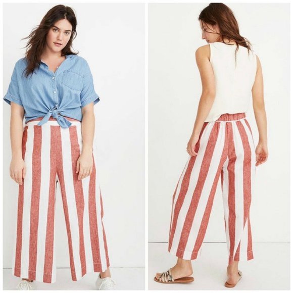 Madewell Huston coral white stripe linen pants M - Picture 1 of 6
